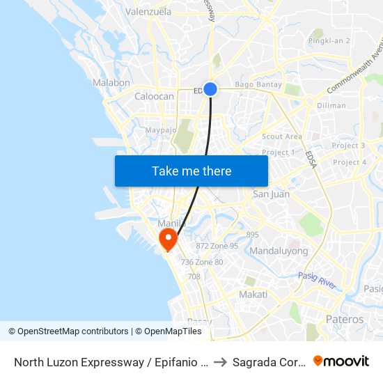North Luzon Expressway / Epifanio De Los Santos Avenue Intersection, Caloocan City to Sagrada Corazon Medical Center map