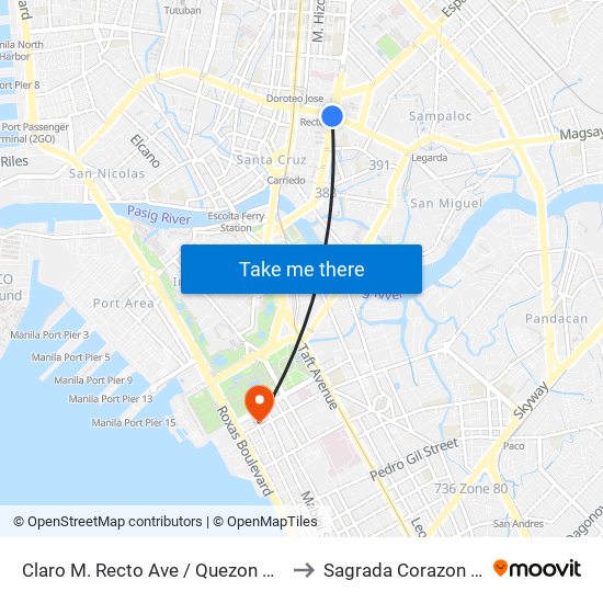 Claro M. Recto Ave / Quezon Blvd Intersection, Manila to Sagrada Corazon Medical Center map