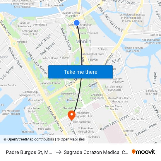 Padre Burgos St, Manila to Sagrada Corazon Medical Center map