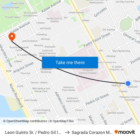 Leon Guinto Sr. / Pedro Gil Intersection, Manila to Sagrada Corazon Medical Center map