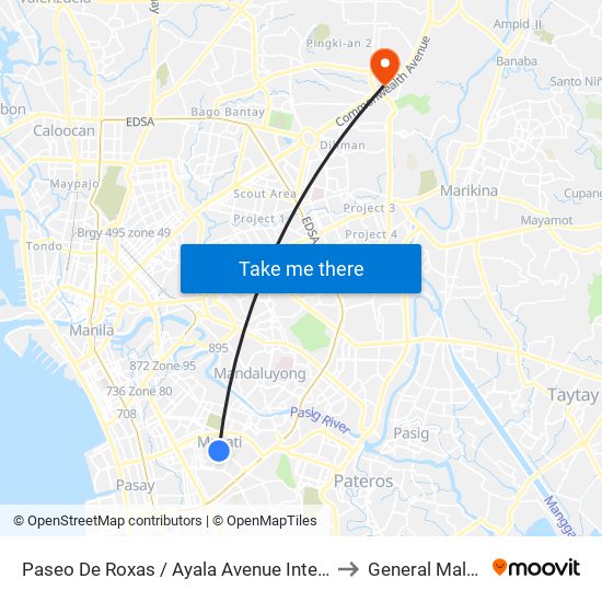 Paseo De Roxas / Ayala Avenue Intersection, Makati City, Manila to General Malvar Hospital map