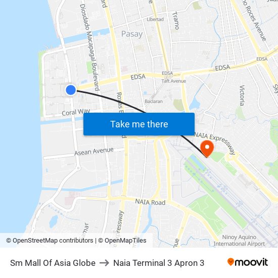 Sm Mall Of Asia Globe to Naia Terminal 3 Apron 3 map