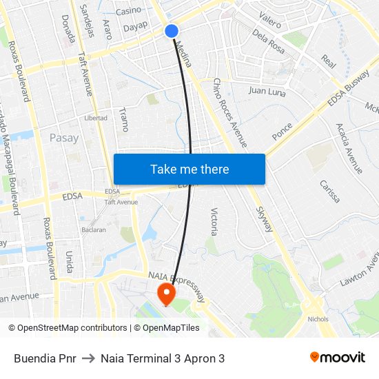 Buendia Pnr to Naia Terminal 3 Apron 3 map