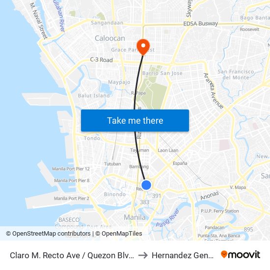 Claro M. Recto Ave / Quezon Blvd Intersection, Manila to Hernandez General Hospital map