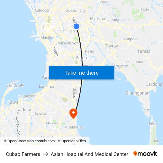 Cubao Farmers to Asian Hospital And Medical Center map