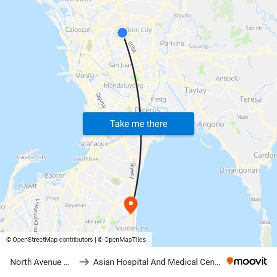 North Avenue Mrt to Asian Hospital And Medical Center map
