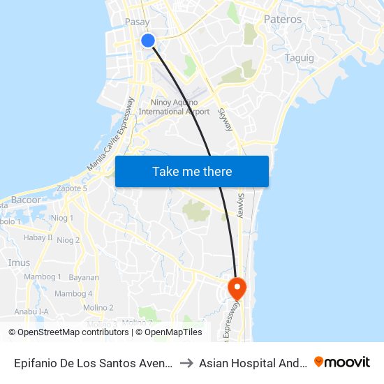 Epifanio De Los Santos Avenue, Lungsod Ng Pasay to Asian Hospital And Medical Center map