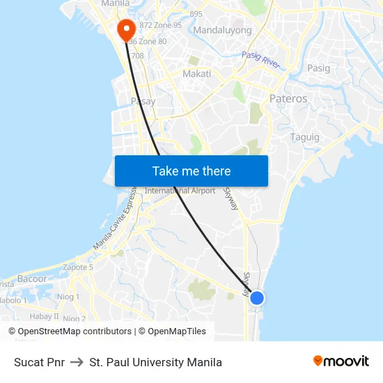 Sucat Pnr to St. Paul University Manila map