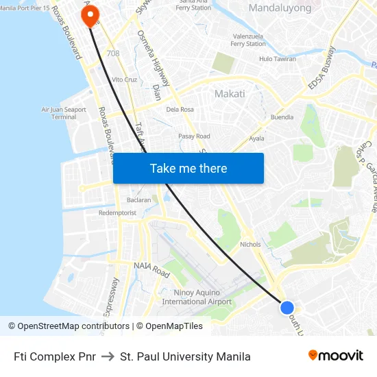 Fti Complex Pnr to St. Paul University Manila map