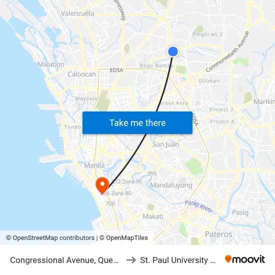 Congressional Avenue, Quezon City to St. Paul University Manila map