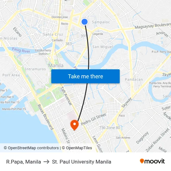 R.Papa, Manila to St. Paul University Manila map