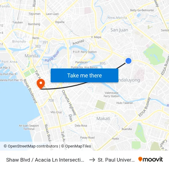Shaw Blvd / Acacia Ln Intersection, Mandaluyong City to St. Paul University Manila map
