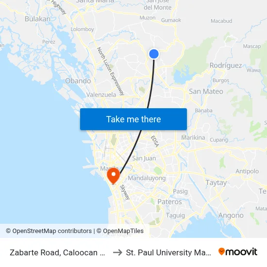 Zabarte Road, Caloocan City to St. Paul University Manila map