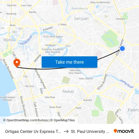 Ortigas Center Uv Express Terminal to St. Paul University Manila map