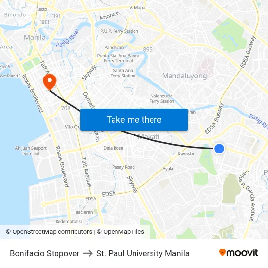 Bonifacio Stopover to St. Paul University Manila map