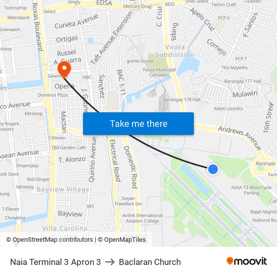 Naia Terminal 3 Apron 3 to Baclaran Church map