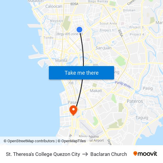 St. Theresa's College Quezon City to Baclaran Church map