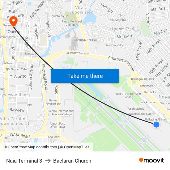 Naia Terminal 3 to Baclaran Church map