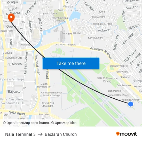 Naia Terminal 3 to Baclaran Church map