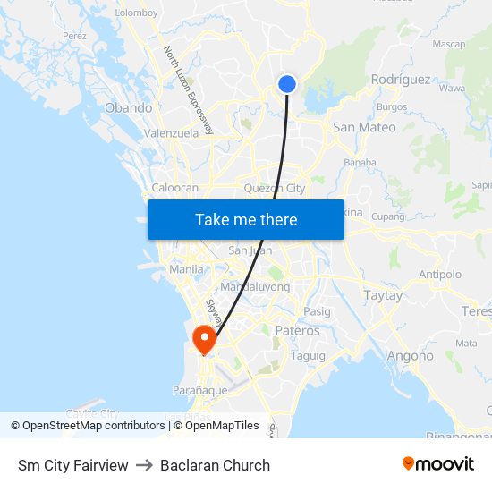 Sm City Fairview to Baclaran Church map