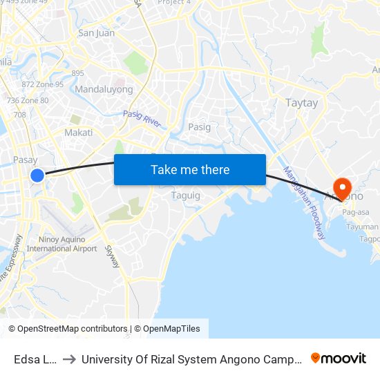 Edsa Lrt to University Of Rizal System Angono Campus map