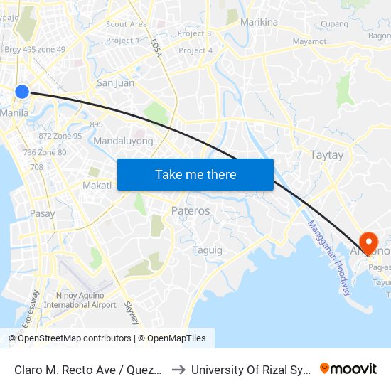 Claro M. Recto Ave / Quezon Blvd Intersection, Manila to University Of Rizal System Angono Campus map