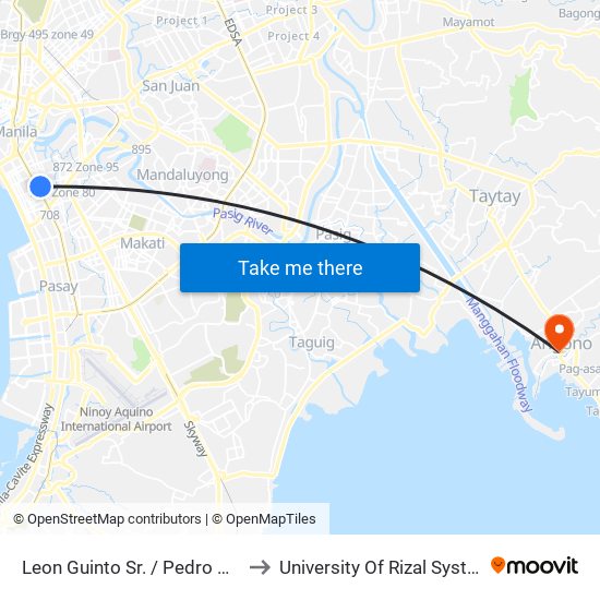Leon Guinto Sr. / Pedro Gil Intersection, Manila to University Of Rizal System Angono Campus map