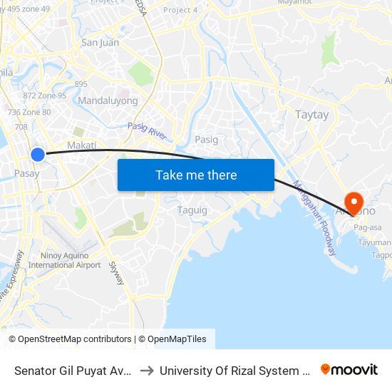 Senator Gil Puyat Ave, Makati City to University Of Rizal System Angono Campus map