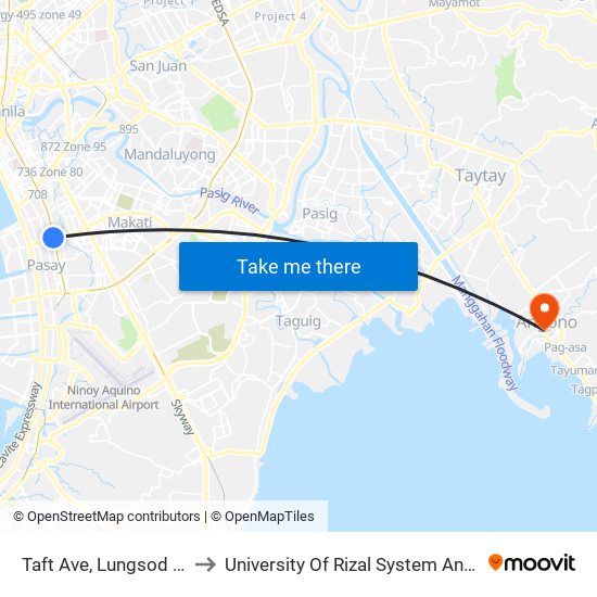Taft Ave, Lungsod Ng Pasay to University Of Rizal System Angono Campus map