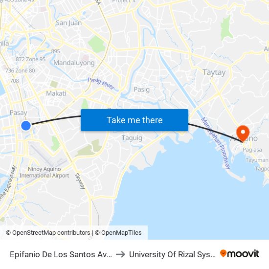 Epifanio De Los Santos Avenue, Lungsod Ng Pasay to University Of Rizal System Angono Campus map