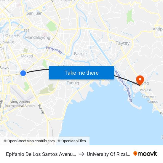 Epifanio De Los Santos Avenue / Skyway , Lungsod Ng Makati, Manila to University Of Rizal System Angono Campus map