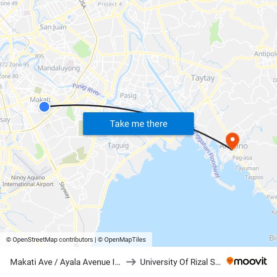 Makati Ave / Ayala Avenue Intersection, Makati City, Manila to University Of Rizal System Angono Campus map