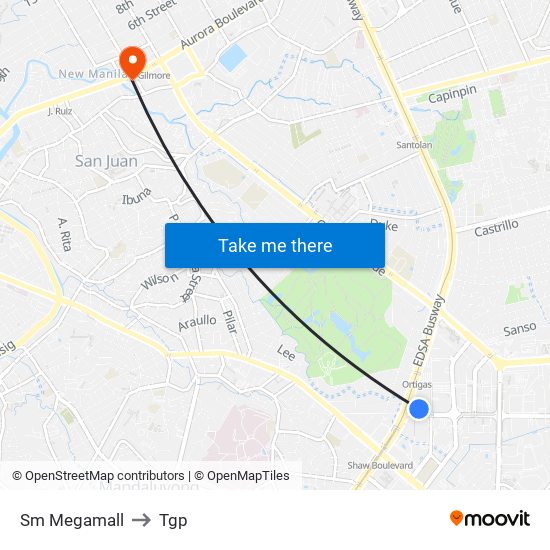 Sm Megamall to Tgp map