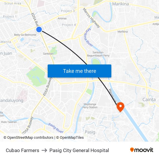 Cubao Farmers to Pasig City General Hospital map