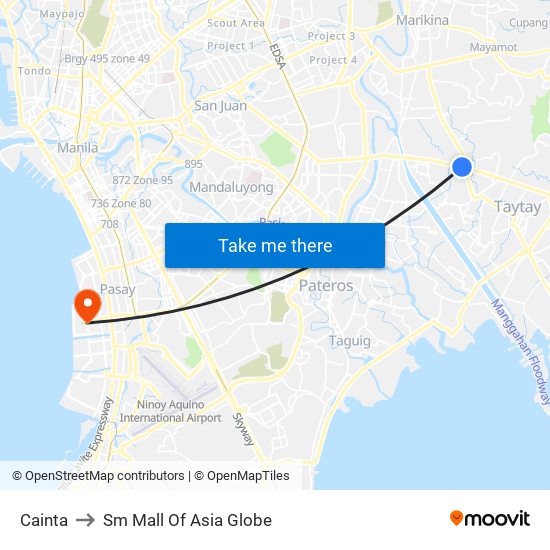 Cainta to Sm Mall Of Asia Globe map