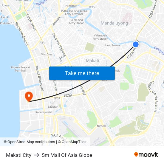 Makati City to Sm Mall Of Asia Globe map
