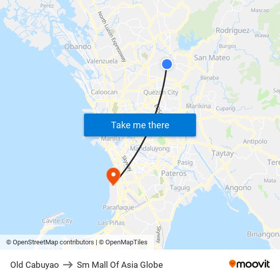 Old Cabuyao to Sm Mall Of Asia Globe map