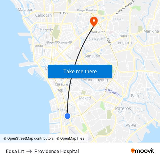 Edsa Lrt to Providence Hospital map