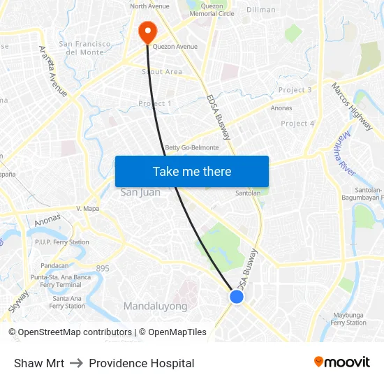 Shaw Mrt to Providence Hospital map