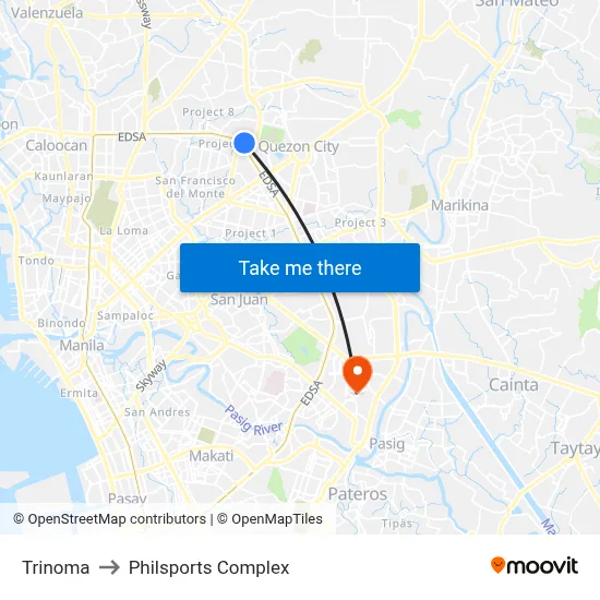 Trinoma to Philsports Complex map