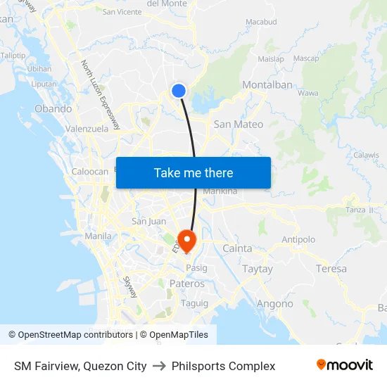 SM Fairview, Quezon City to Philsports Complex map
