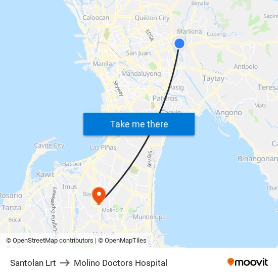 Santolan Lrt to Molino Doctors Hospital map