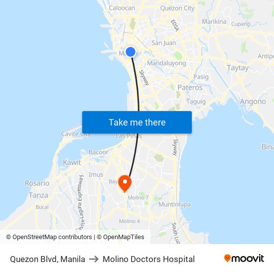 Quezon Blvd, Manila to Molino Doctors Hospital map