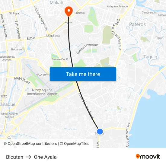 Bicutan to One Ayala map
