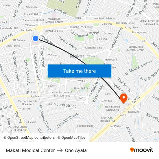 Makati Medical Center to One Ayala map