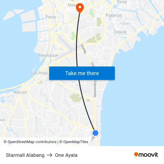 Starmall Alabang to One Ayala map