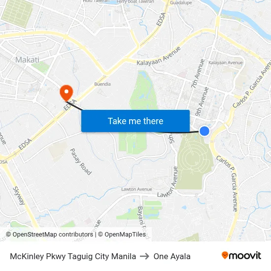 McKinley Pkwy Taguig City Manila to One Ayala map