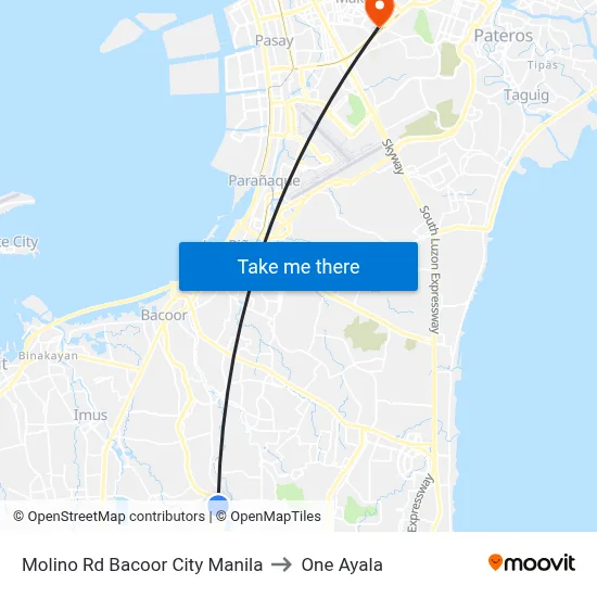 Molino Rd Bacoor City Manila to One Ayala map