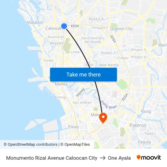 Monumento Rizal Avenue Caloocan City to One Ayala map