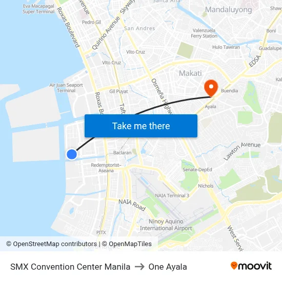 SMX Convention Center Manila to One Ayala map